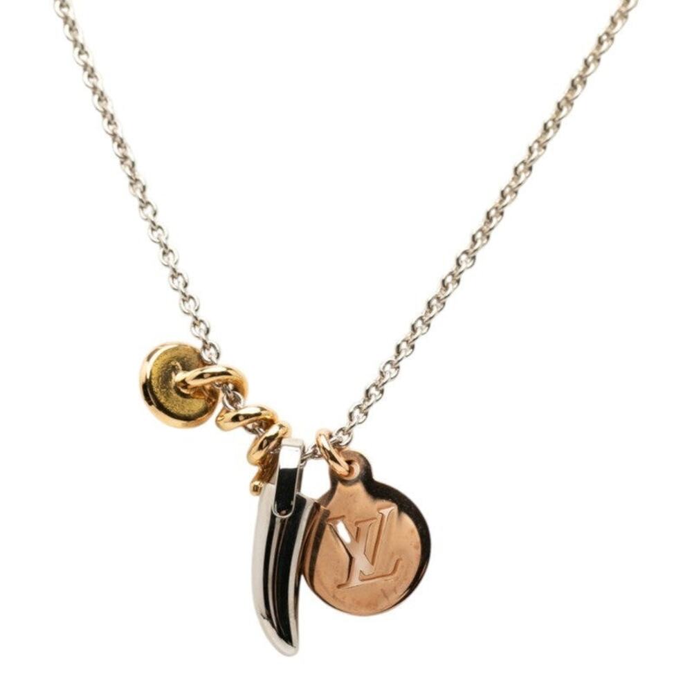 Louis Vuitton Safari Charm Chain Pendant Necklace Silver Pink Gold Metal Plating